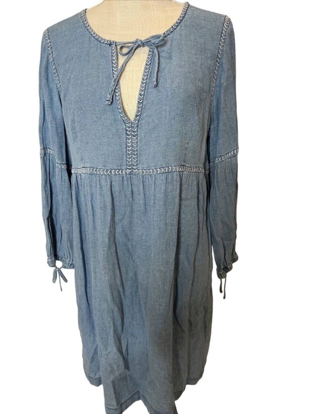 Madewell Blue Chambray Tunic Dress Long Sleeve With Tie Front M